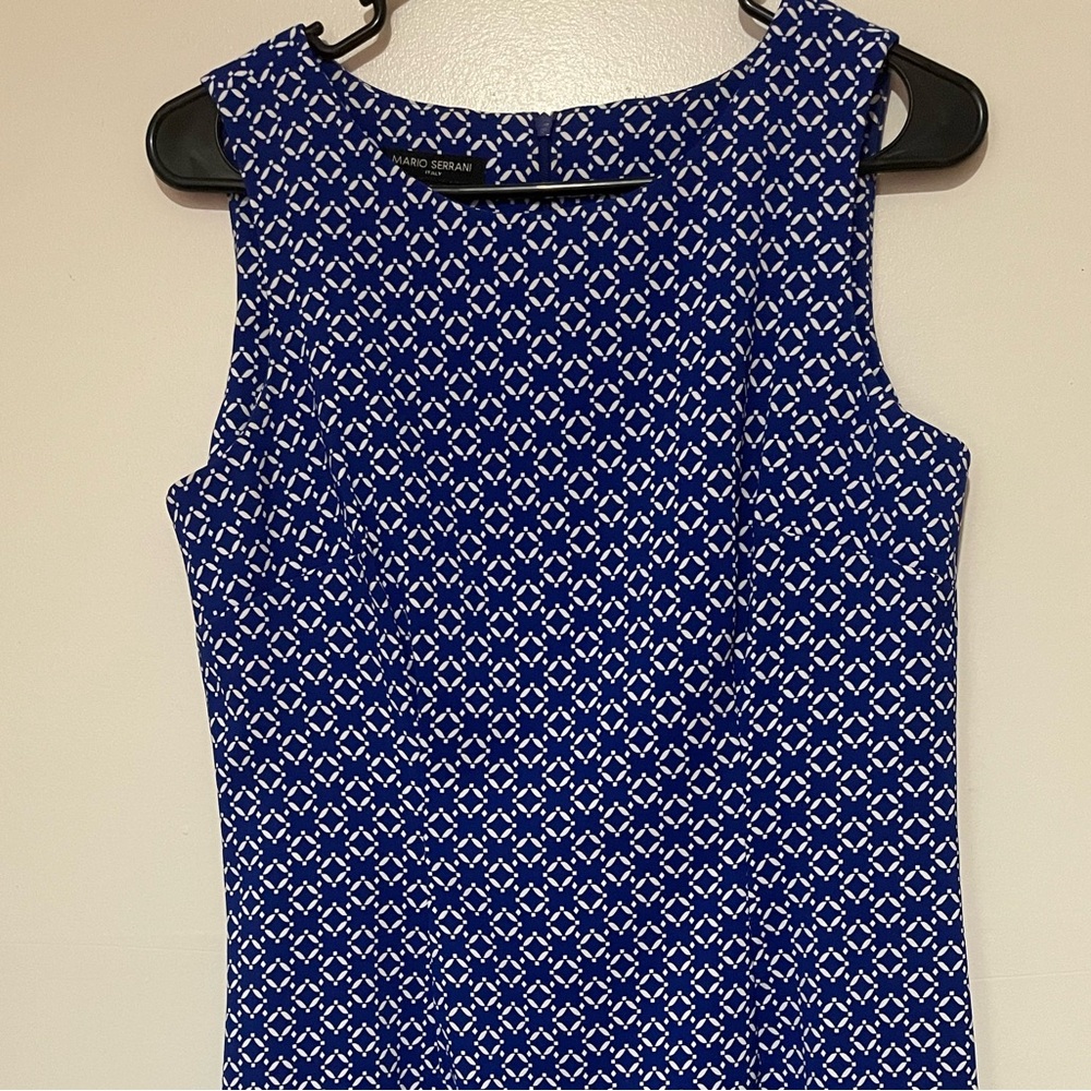 Elegant Blue Patterned Sleeveless Dress